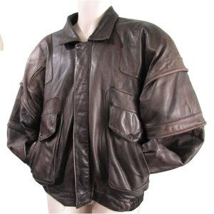 Italiano Leather Jacket Mens XL Vintage 1980s Hong Kong Lined GUC Minor Damage